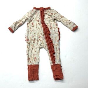 Harp Angel Bamboo Floral Kids One Piece with Ruffle Trim Pajamas Onesie Zippy